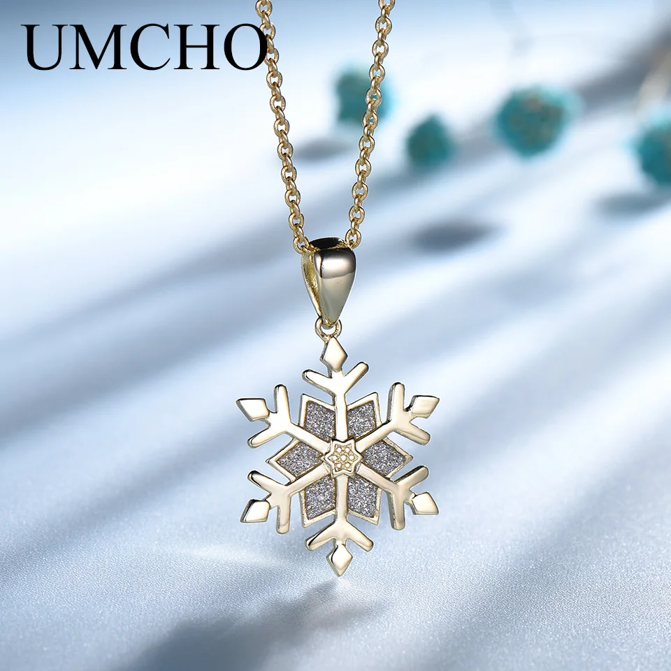 UMCHO желтое 925 пробы Серебряное ожерелье Подвески со снежинками и для женщин