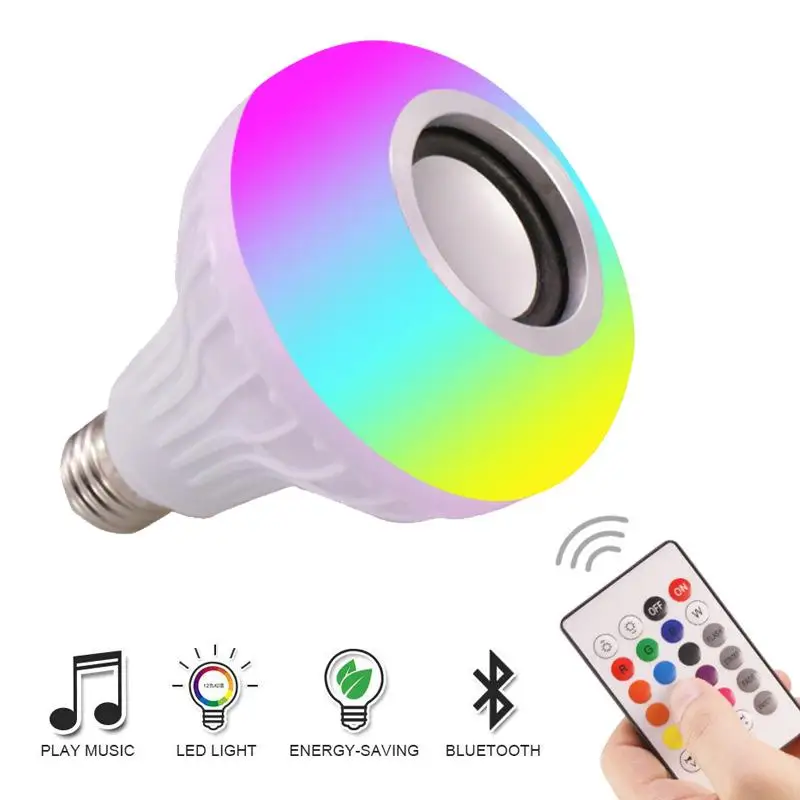 

Smart E27 LED Bulb RGB Light Wireless Bluetooth Audio Speaker Music Playing Dimmable 12W Ampoule Lamp with APP Remote Control