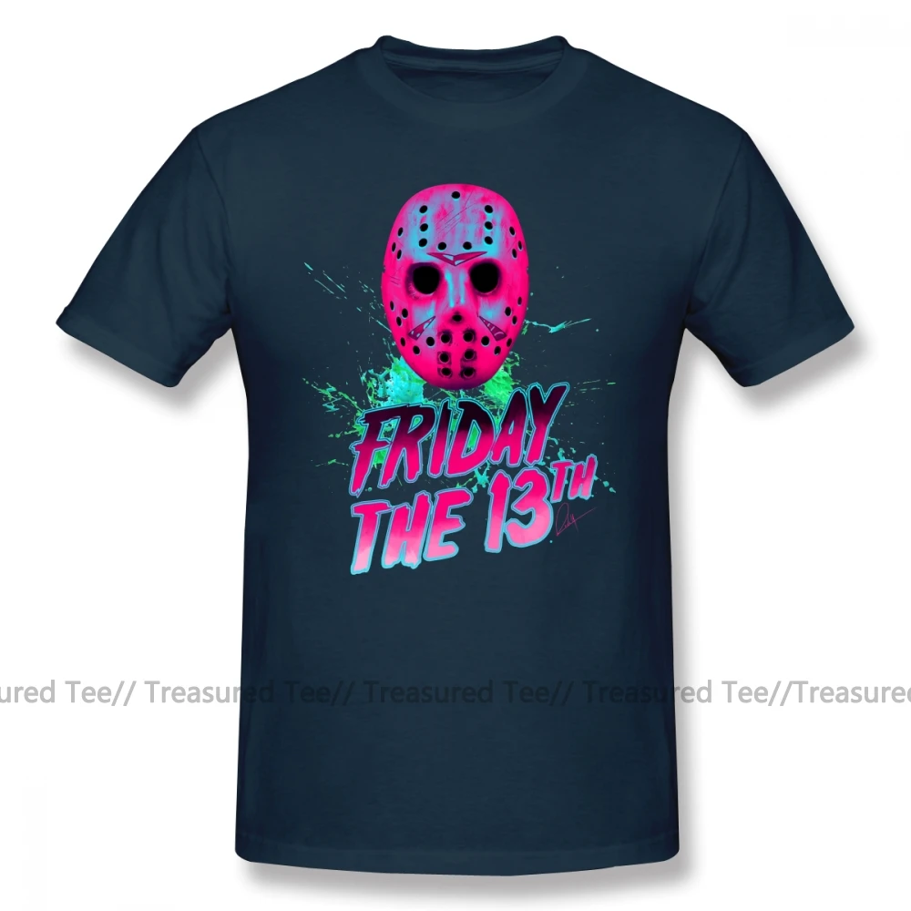 Friday 13, футболка, FRIDAY THE 13TH Neon V, футболка с графическим принтом, футболка с короткими рукавами, Мужская забавная Базовая хлопковая футболка, плюс размер - Цвет: Navy Blue