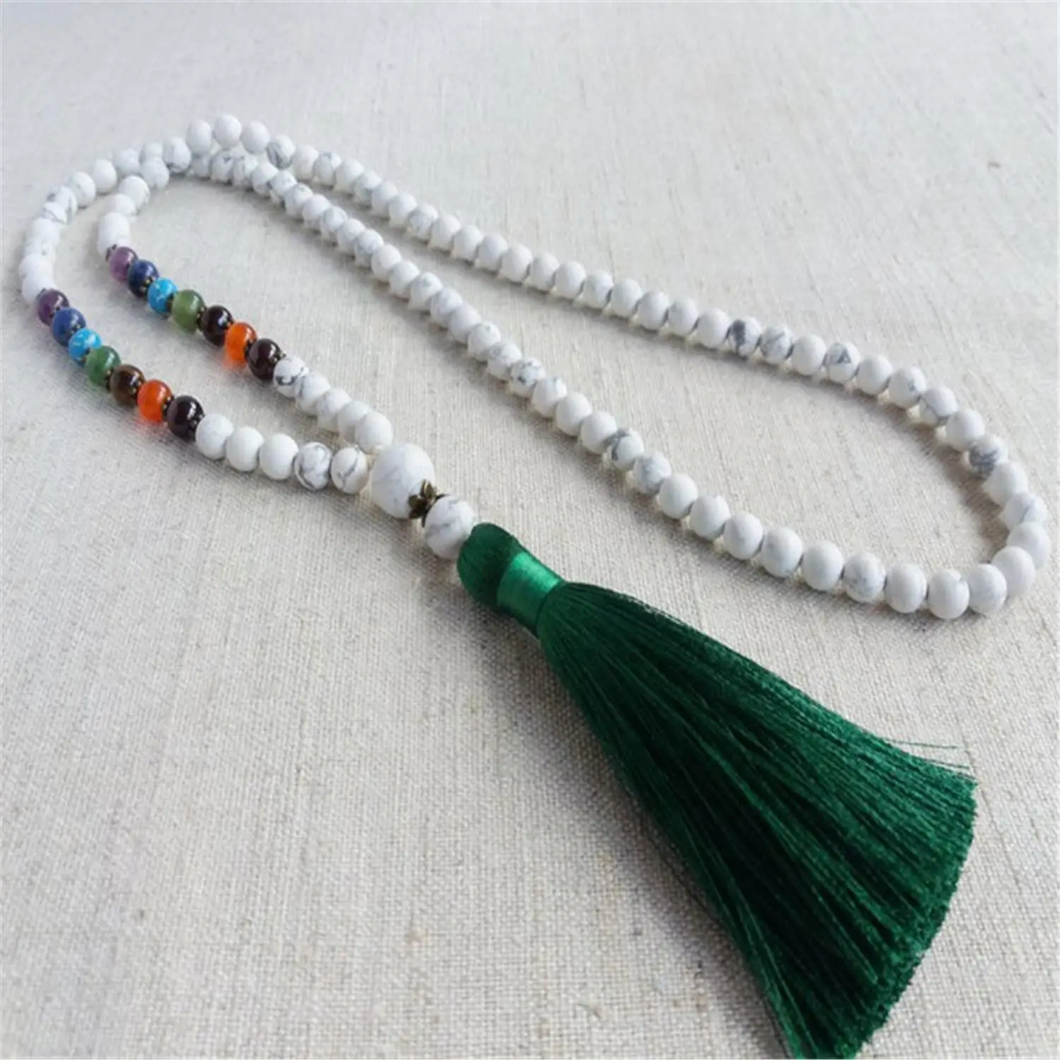 6mm 7 Chakra Howlite 108 Beads Handmade Tassel Necklace Prayer Spirituality Meditation Wristband Tibetan Chakra