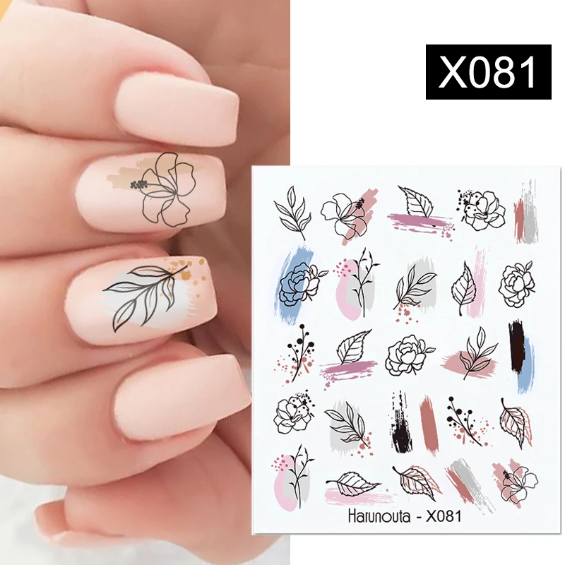 Harunouta Spring Simple Green Theme Water Decal Sticker Flower Leaf Tree Summer DIY Slider For Manicuring Nail Art Watermarks images - 6