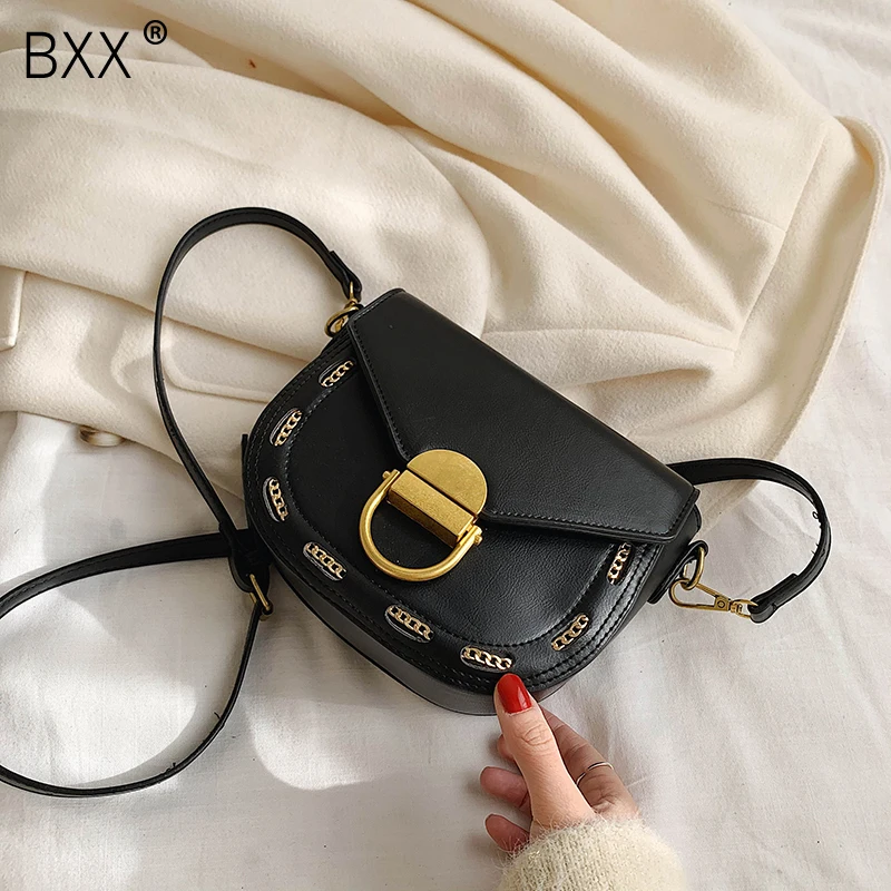 

[BXX] PU Leather Saddle Bags For Women 2020 Spring All-match Fashion Shoulder Messenger Bag Lady Solid Color Handbags HK414