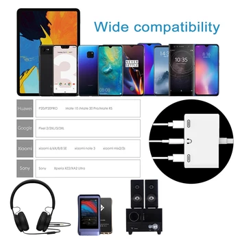 

3 in 1 Fast Charge Headset Adapter Type-C Usb-C 3.5Mm Digital Audio Cable Converter For Ipad Pro Google Htc Huawei Essential