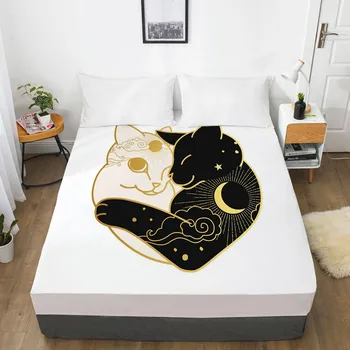 

3D Design Mattress Fitted Cover Fitted Sheet Bed Custom Design Bed Linens Sheets Bedsheet Black Glod Home Textile 150x200cm