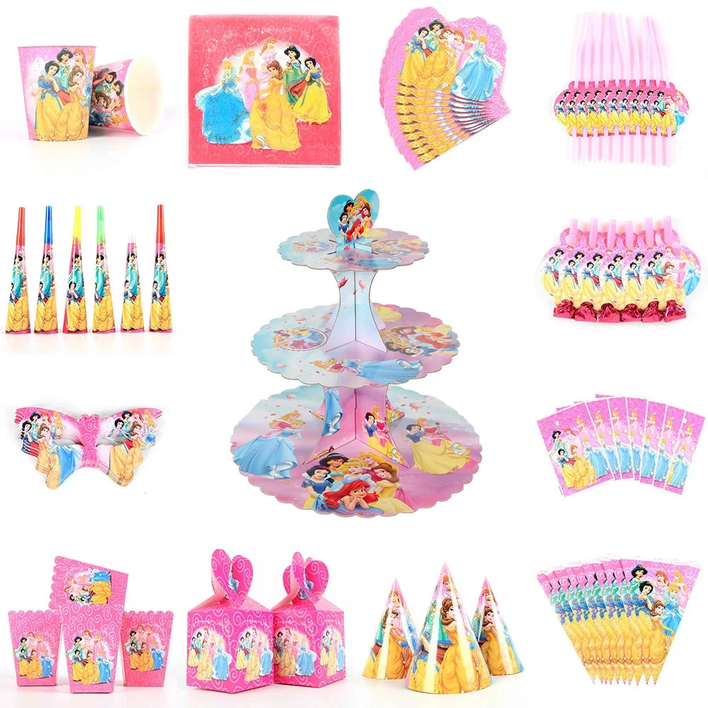 Disney Princess one years old birthday party Disposable tableware decor banner Cake stand decoration birthday party supplies