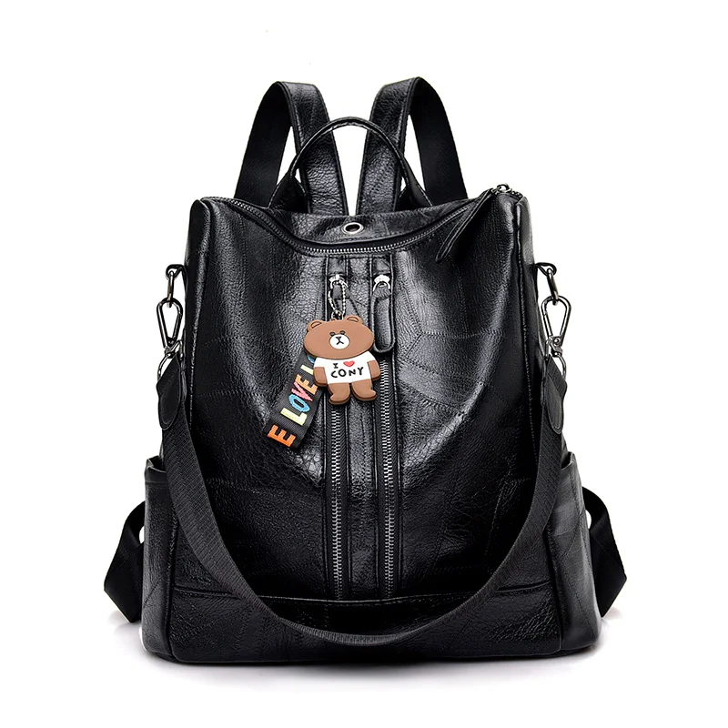 CESHA Luxury Designer Backpack Women Durable PU Leather Women Backpack Pretty Style Girls Schoolbag Women's Bag Daypack Backpack - Цвет: Черный