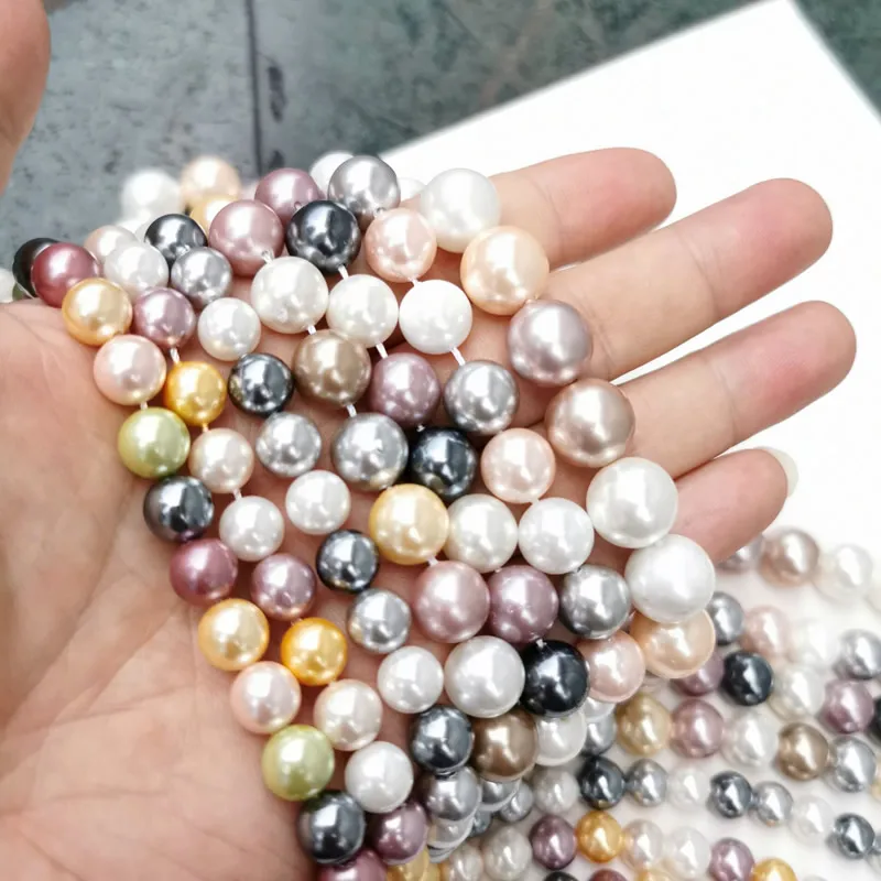 

New Fashion High Quality Color Mixing Round Loose Beads Imitation Shell Pearl New Pick Size 4-14mm Jewelry Making 15inch