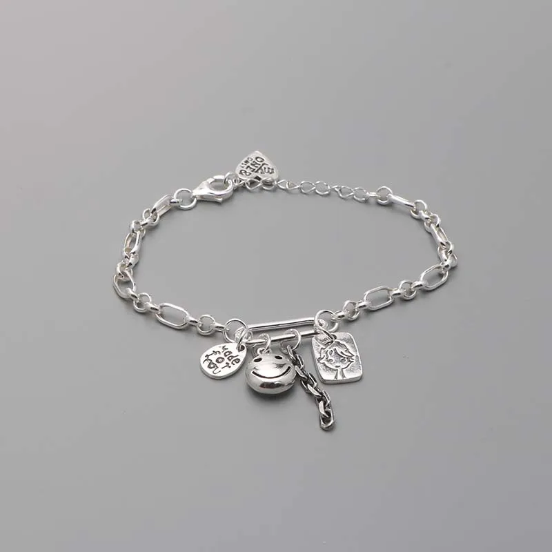 YISHI S925 серебро кукла смайлик лицо английский тег браслет винтажная Мода изысканные ювелирные изделия высокого качества