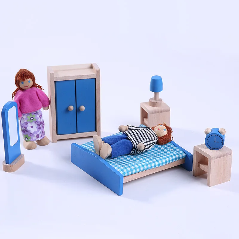 Bedroom Детские деревянные кухонные игрушки, мини-имитационная мебель, злодей, семейная сцена, обучающая игрушка для родителей и детей, ролевые игры - Цвет: Bedroom