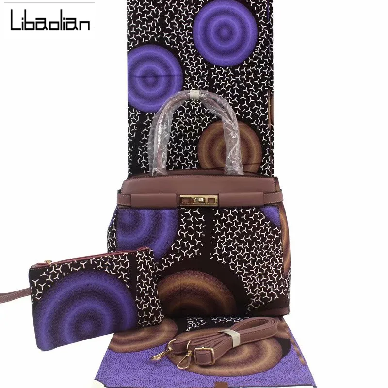 Модные вощенные африканские с сумочкой в комплекте, дизайн 3 шт./компл. Женская воск сумочка в комплекте настоящий воск Анкара из мягкой натуральной ткани