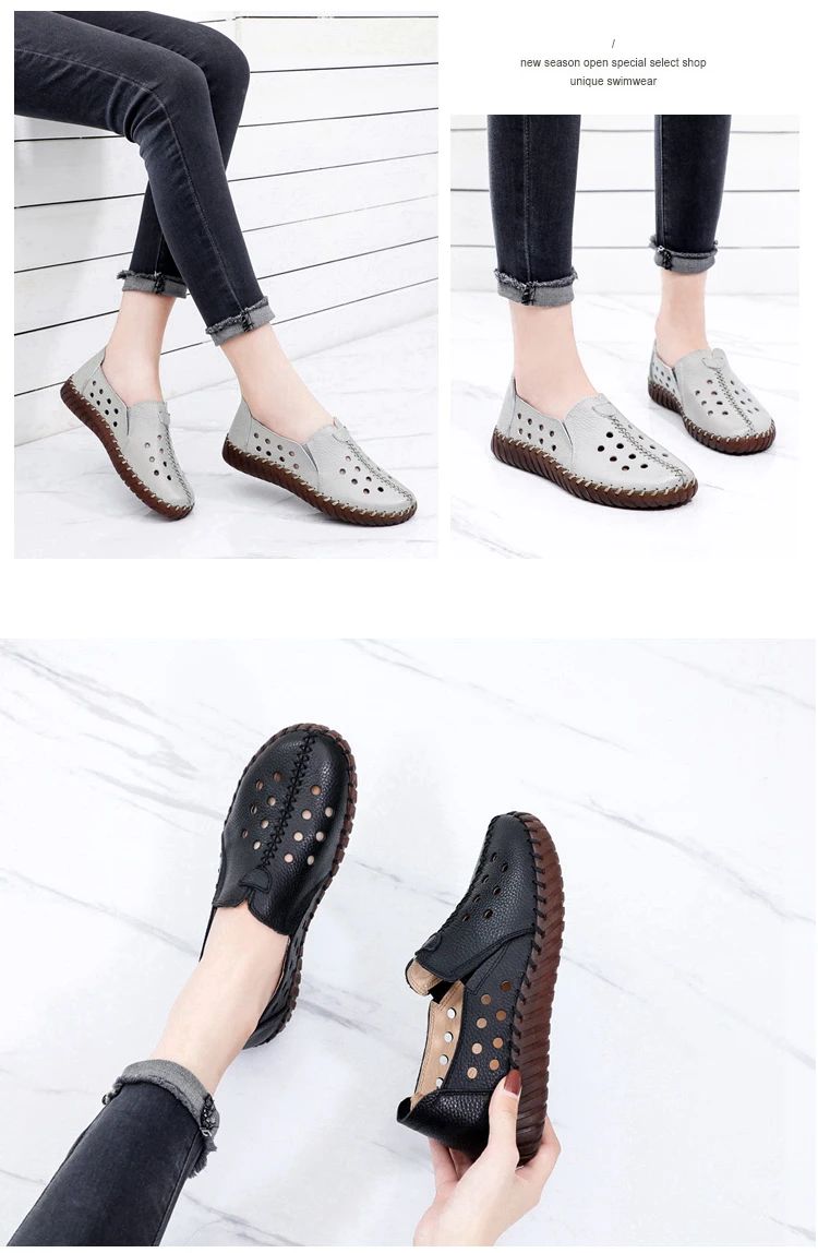 Fashion Hollow Summer Shoes for Women Flat Casual Sneakers Shoes Female Leather Spring Flats White Soft Sewing Oxford Shoes