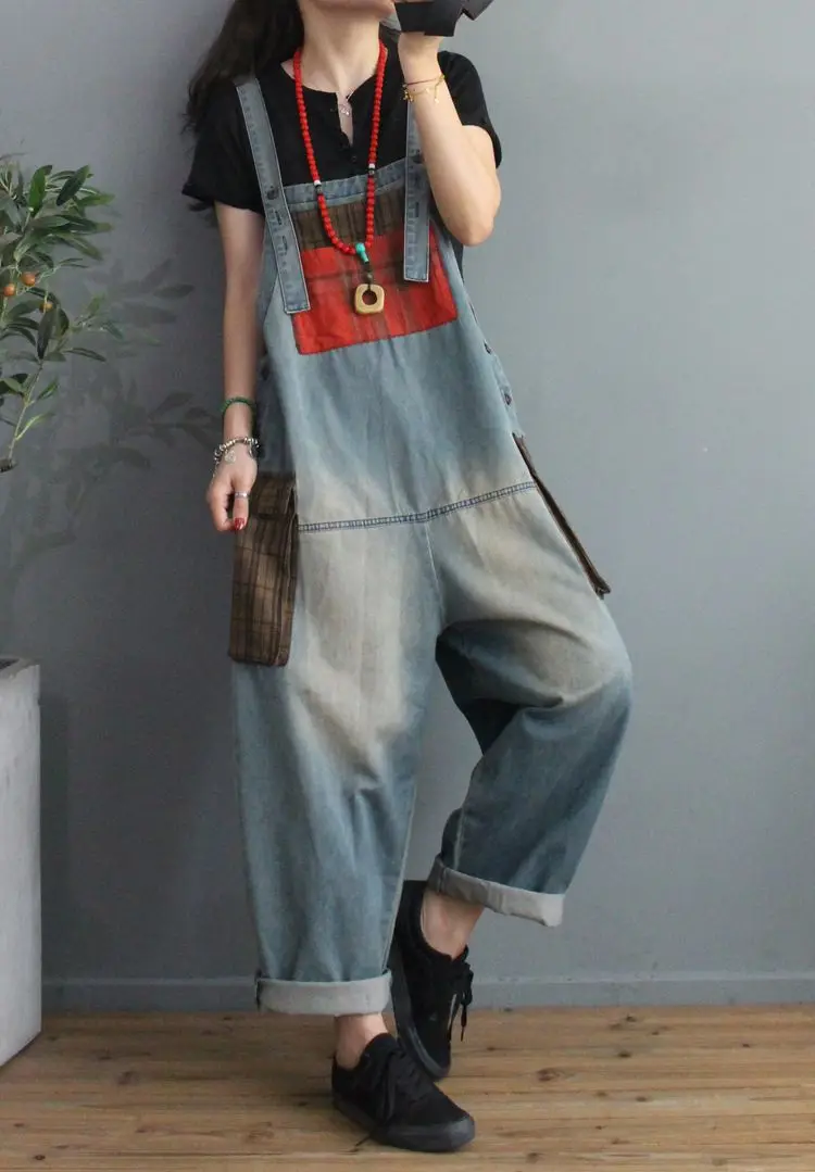 Max LuLu 2020 New Autumn Korean Fashion Designer Womens Plaid Denim Trousers Ladies Printed Vintage Jeans Casual Loose Overalls