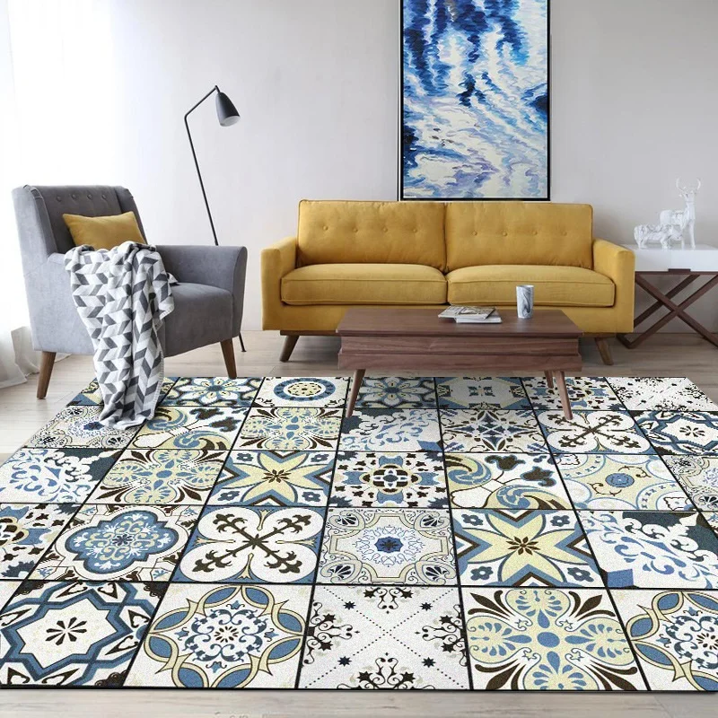 Европейский геометрический этнический стиль цветной мозаичный дверной коврик для спальни, гостиной, плюшевый коврик для кухни, нескользящий напольный коврик на заказ