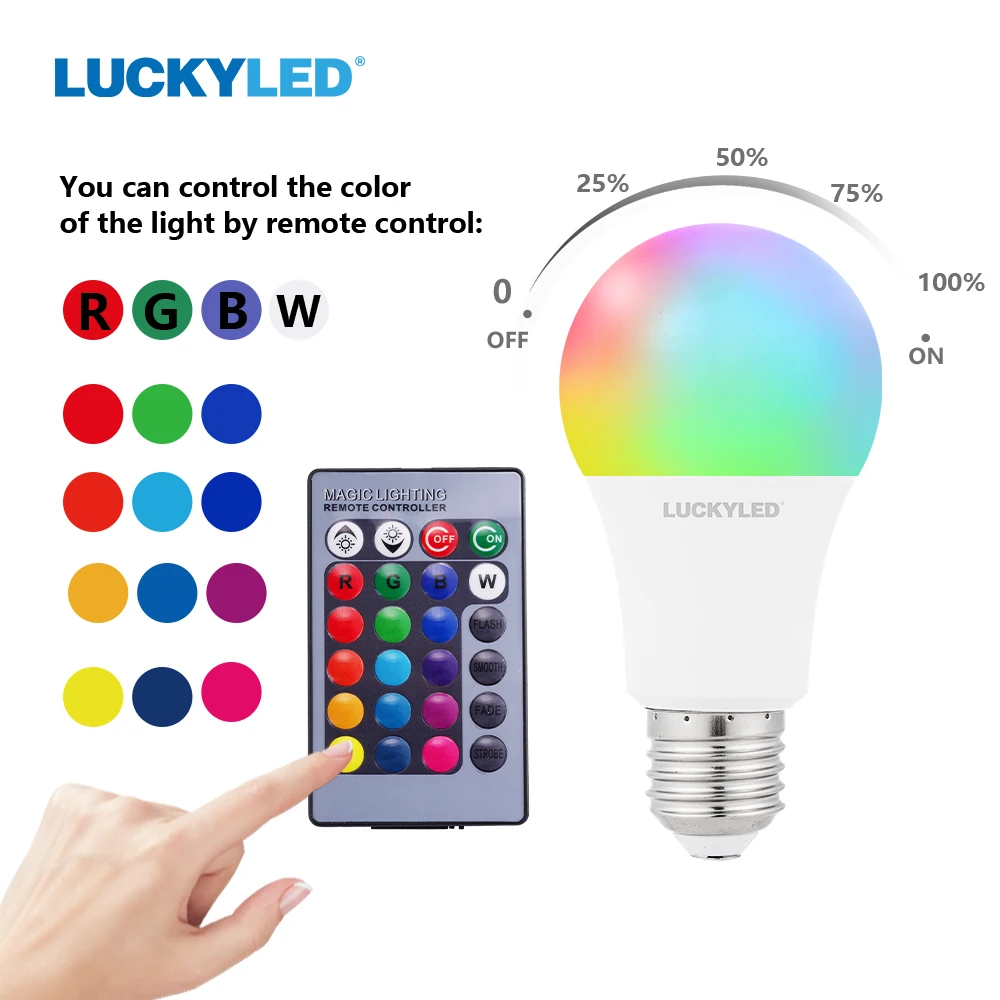 Счастливая светодиодный RGB лампы 5 Вт 10 15 Светодиодный светильник E27 затемнения AC
