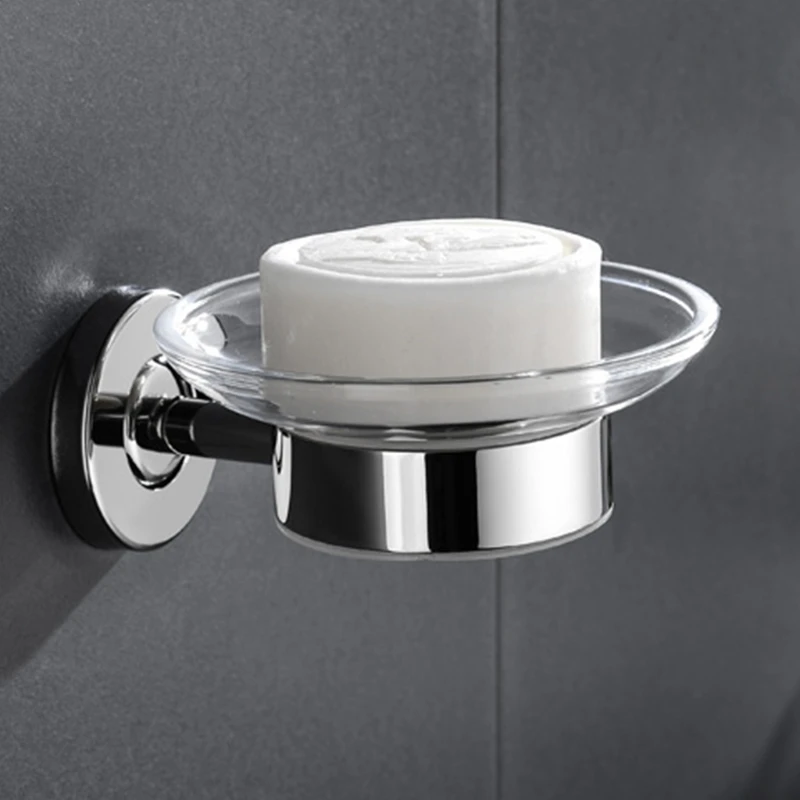 Round Soap Dish Wall-mounted Holder Glass Tray Bathroom Accessories Household Items | Обустройство дома