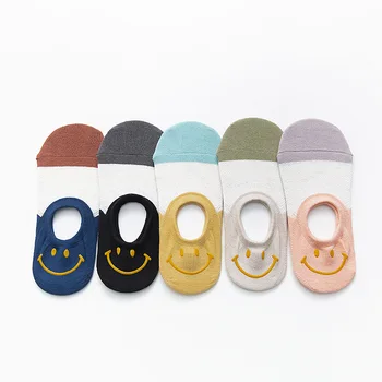 

Dreamlikelin Thin Spring Summer Sock Cute Smile Embroidery Women's Cotton Socks Invisible Anti-slip Sock