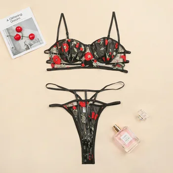 

2020 new embroidered flower fashion underwear transparent lace bra sexy lingerie set brassiere panties sexy bras and underwear