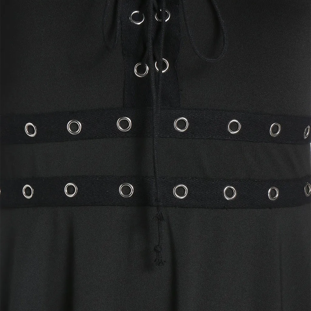 Женское крутое однотонное мини-платье с асимметричным подолом, без рукавов, готичный панк стиль, платье без рукавов на бретелях, большие размеры