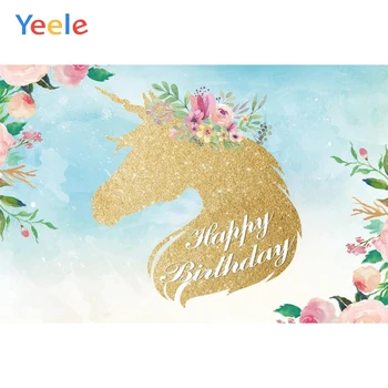 

Yeele Unicorn Glitters Flowers Baby Children Party Photography Backgrounds Customized Photographic Backdrops For Photo Studio