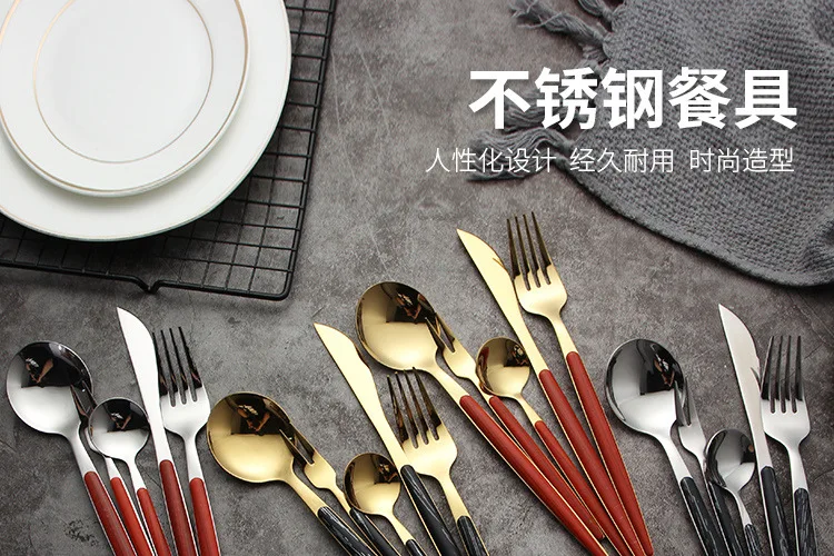 304 Stainless Steel Tableware Set Hotel Restaurant Knife, Fork And Spoon Clamping Handles Portugal Convenient West Tableware Thr