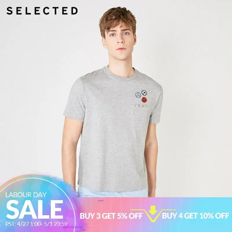 

SELECTED Men's Embroidered Drop-shoulder Short-sleeved T-shirt S|419201625