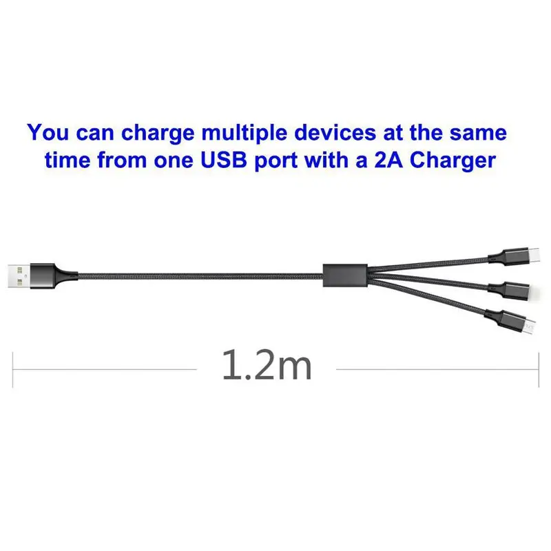 1 упаковка, мульти USB кабель-3 в 1, зарядный кабель, нейлоновая оплетка, 4 фута(1,2 м), алюминиевый разъем, usb зарядный шнур, совместимый с iPhone