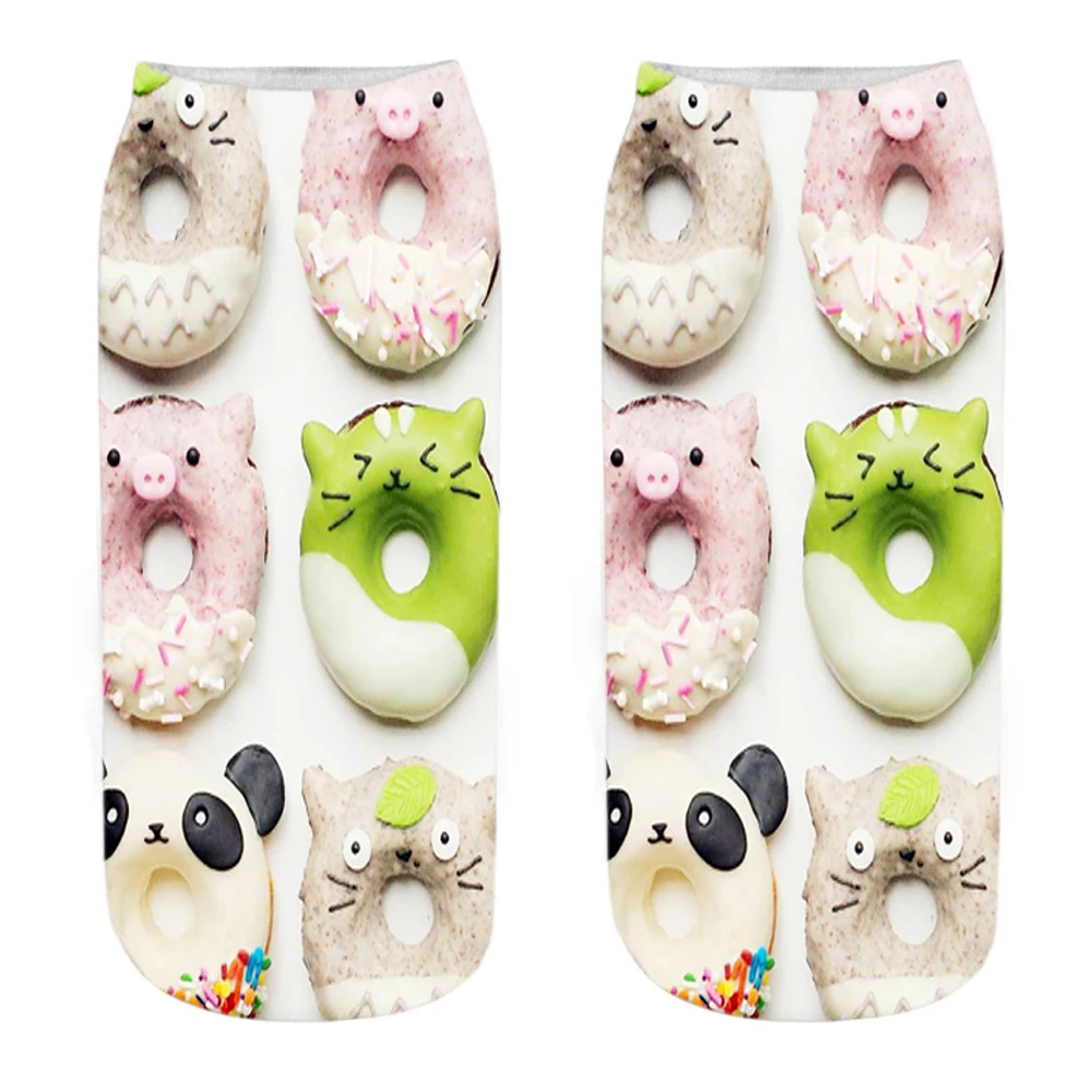 Neue heiße verkaufende lustige 3d gedruckte Macaron Donuts Dessert Unisex frische lila grüne Lebensmittel gemusterte kurze Söckchen Drops hip – Detail 15