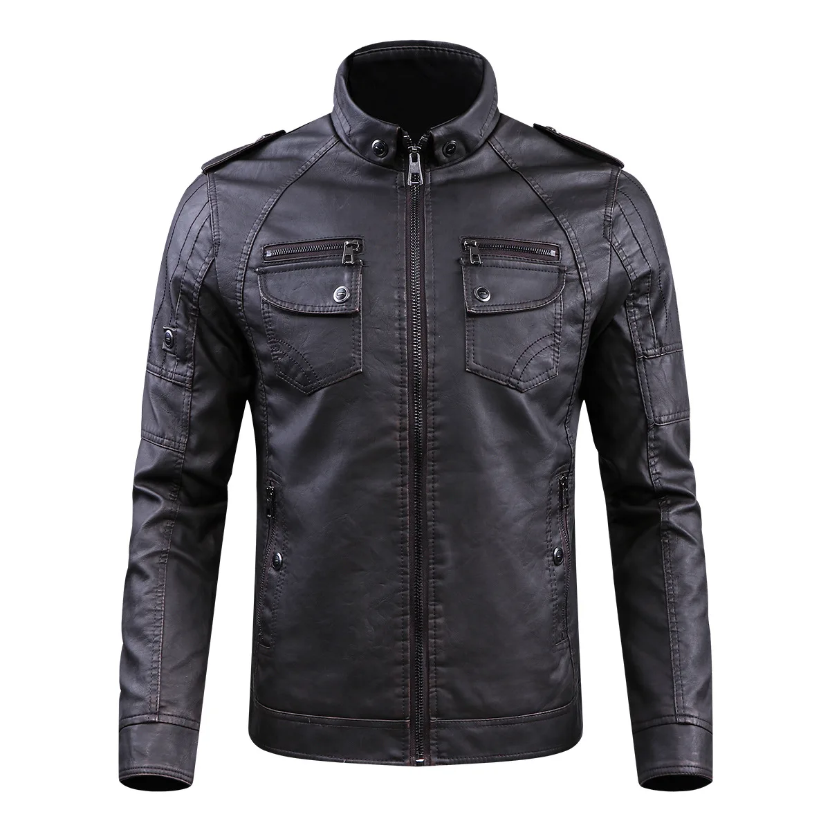 Мужские кожаные куртки зимние теплые из искусственного флиса плюс толстые теплые пальто Байкерская мотоциклетная бархатная ветрозащитная верхняя одежда M-4XL SA-8