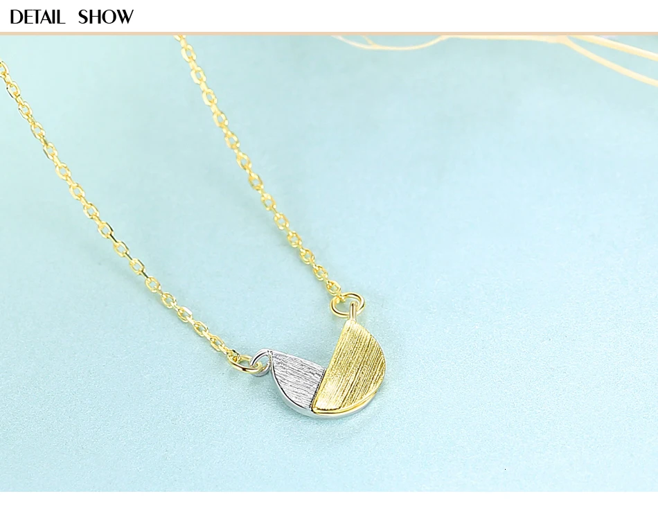 CZCITY 925 Sterling Silver Minimalist Geometric Pendant Necklaces for Women White Gold Color&Gold Color Brushed Jewelry SN0340