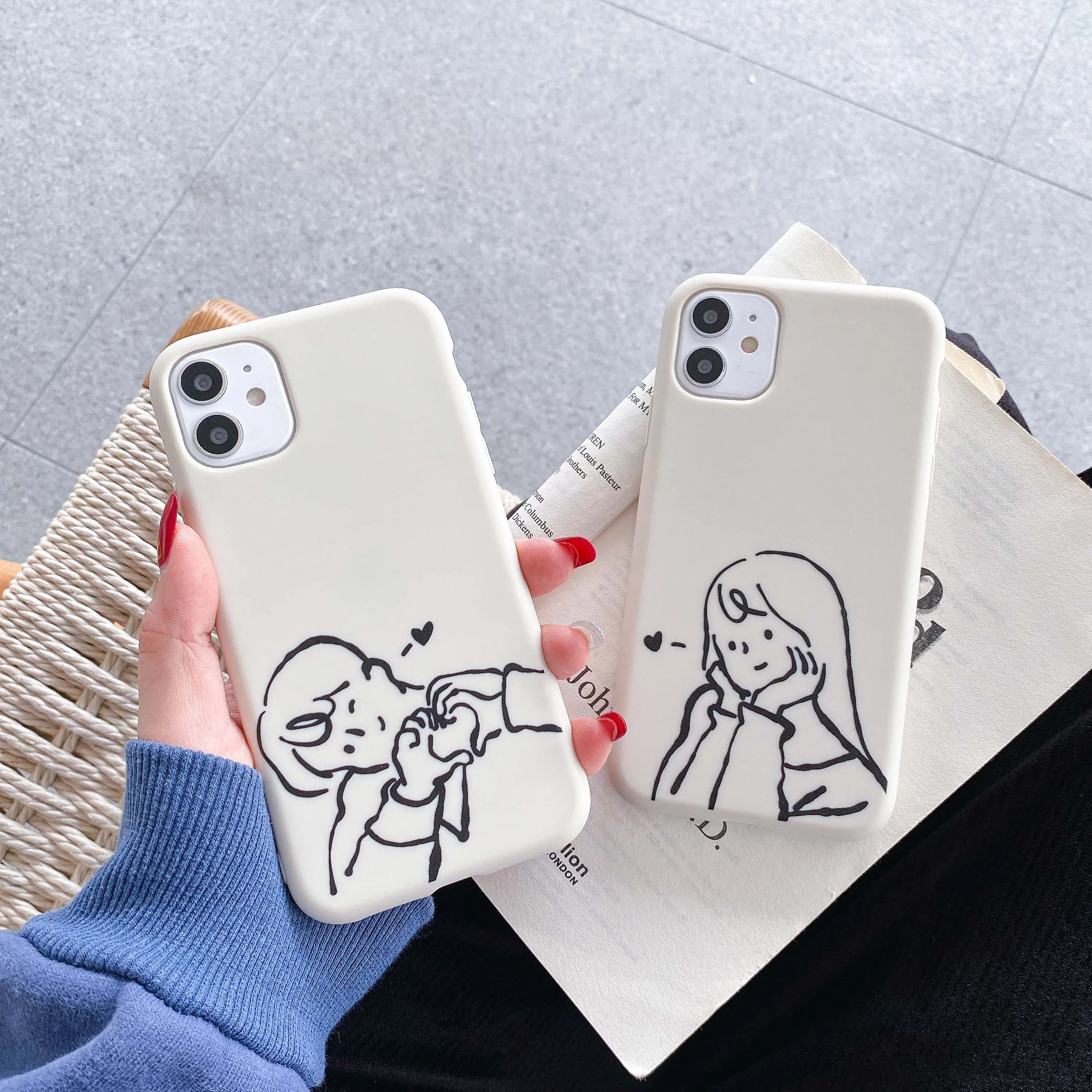 Cartoon Cute Boy Girl Couple Phone Case For Iphone 11 12 Pro Max 7 8 6 6s Plus X Xr Xs Max Shockproof Soft Tpu Phone Cover Case Mobile Phone Cases Covers Aliexpress