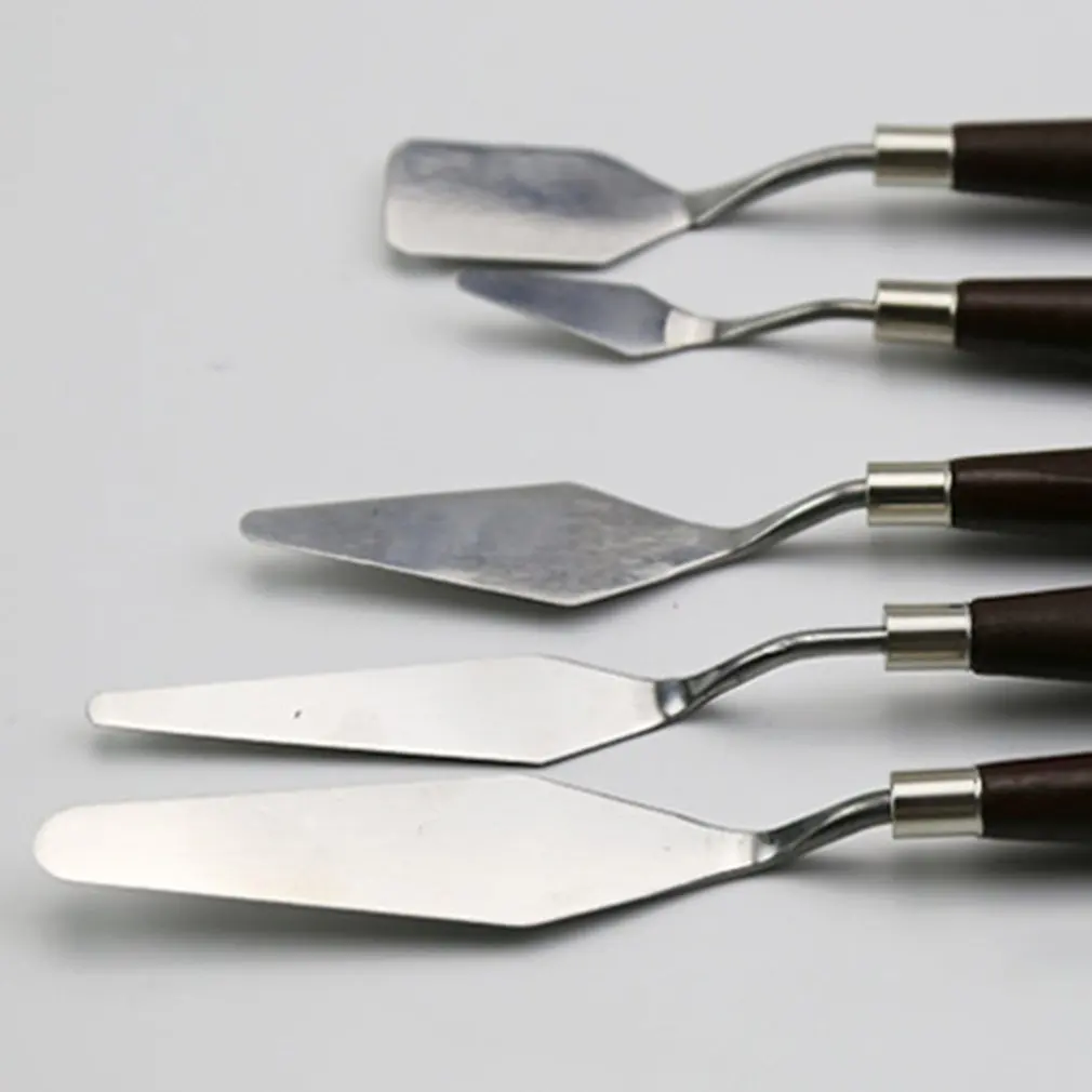 5PCS Mixed Palette Knife Painting Stainless Steel Scraper Spatula Art Supplies for Artist Canvas Oil Paint Color Mixing