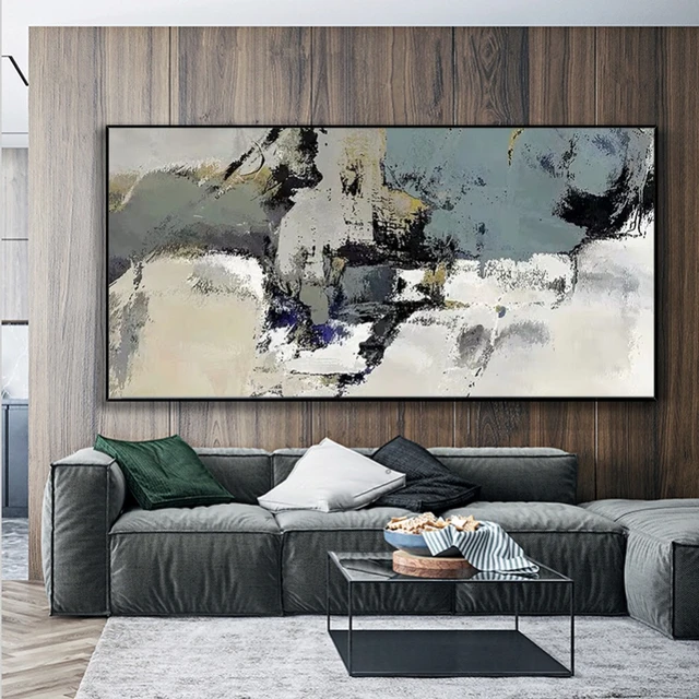 家の抽象的な絵画,モダンな絵画,黒と白,リビングルーム,ソファの背景の