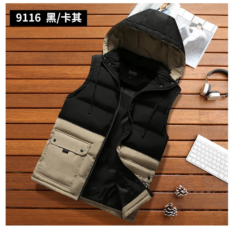 Men's Autumn And Winter Cotton Coat Solid Color Removable Shoulder Casual Hooded Men Waistcoat AliExpress Hot Selling Men's