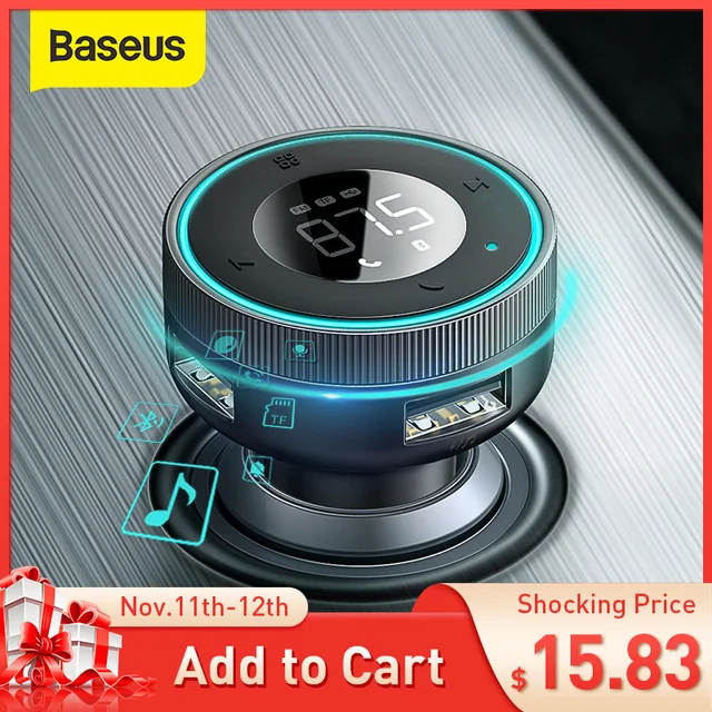 Baseus FM Transmitter Modulator Car Bluetooth 5.0 Handsfree Aux Adapter 3.4A Dual USB Car Charger MP3 Player Radio Transmitter 1