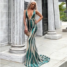 

Women Sexy Long Sequined Deep V-neck Mermaid Evening Dresses For Woman 2022 Floor Length Sleeveless Backless Prom Gown With Lady