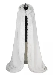 2021 Newest Warm Long Faux Fur Trim White Ivory Bridal Hooded Cloak Wedding Cape Winter Wedding Coat Dress Shawl Jacket BM159