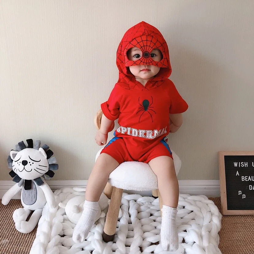spiderman Детские комбинезоны с героями мультфильмов для новорожденных мальчиков и девочек; хлопковый комбинезон с короткими рукавами с принтом «мстители», «Супермен»; костюм для костюмированной вечеринки; BBR2312 - Цвет: spiderman
