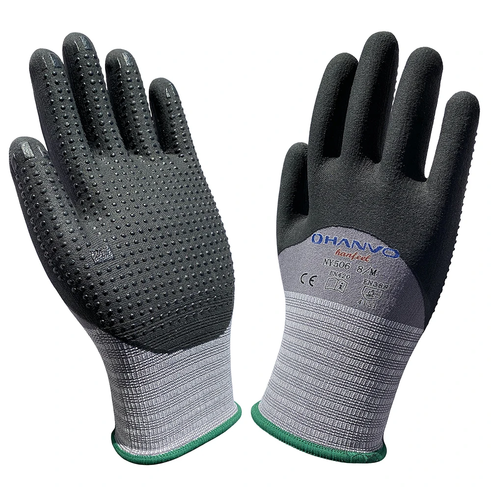 

Gardening Work Gloves Nylon Spandex Fiber Maxi High Flexi Safety Glove Micro Foam Nitrile 3/4 Coating Dots Anti Slip