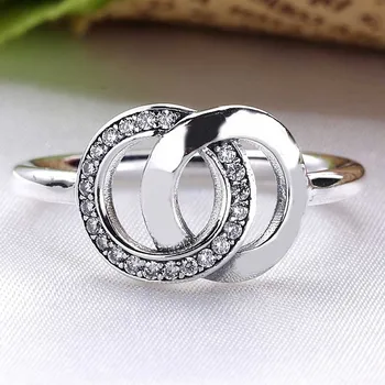 

Original Signature Circles With Crystal Rings For Women 925 Sterling Silver Ring Wedding Party Gift Fine Jewelry