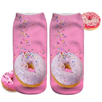 

1Pair Creative 3D Doughnut Printing Socks Funny Food And Fruit Print Socks Women Girls Kawaii Funny Socks Wholesale