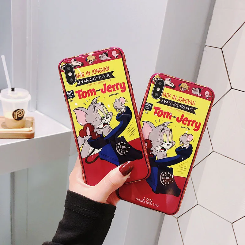 Cute Cartoon phone Cat mouse For iphone Xs MAX XR X case silicone Glossy 6 6s 7 8 plus tpu Case |