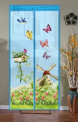 windmill blue Магнитная Дверь сетка занавес противомоскитная сетка экран Ошибка Fly Guard мягкий мультфильм Лучшая цена - Цвет: windmill blue
