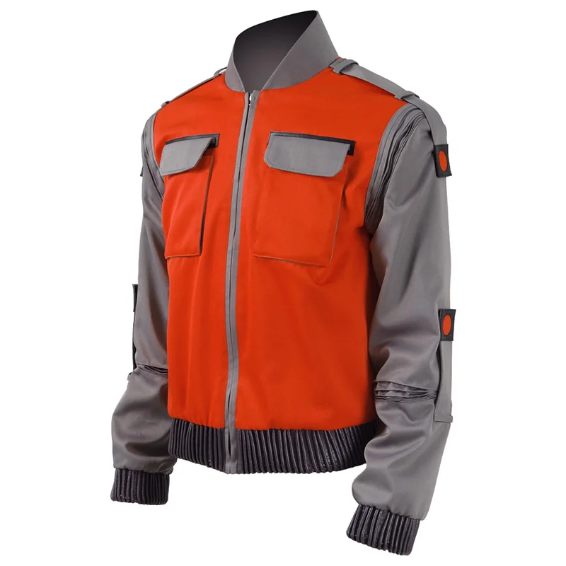 

Cosdaddy Marty McFly Jacket Back Future Cosplay Costume Jr Marlene Orange Pilot Jacket Coat