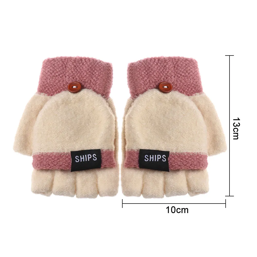 1Pair Winter Knitted Flip Gloves Gloves Warm Wool Flip Top Gloves Flocking Warm Knitted Half-Finger Gloves Girl Women Gift 2020