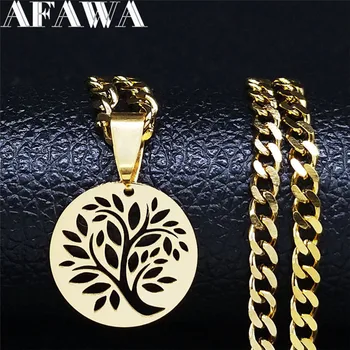 

2020 Fashion Tree of Life Stainless Steel Small Necklace for Women Gold Color Chain Necklaces Jewelry cadenas mujer NXS01