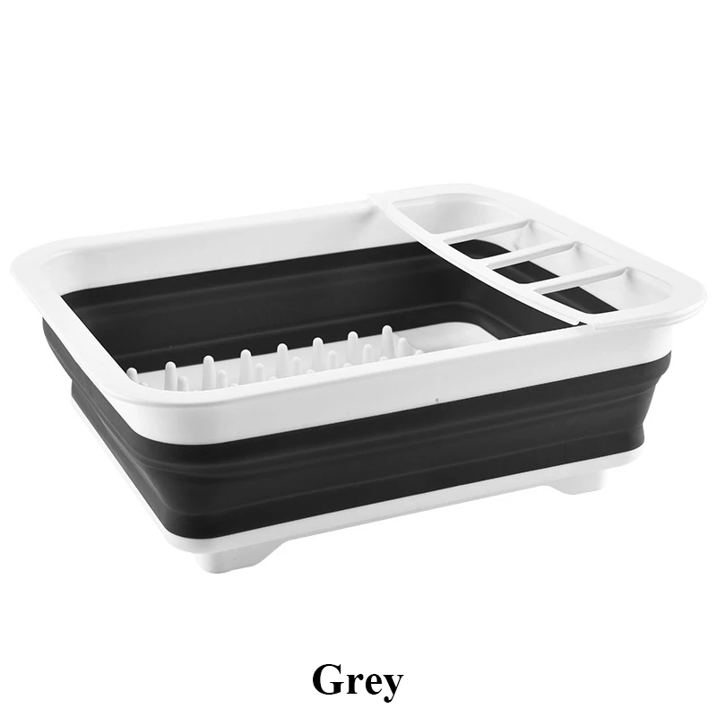 Grey Кухонная многофункциональная складная корзина для слива, складывающаяся подставка для посуды, кухонный инструмент для хранения - Цвет: Grey