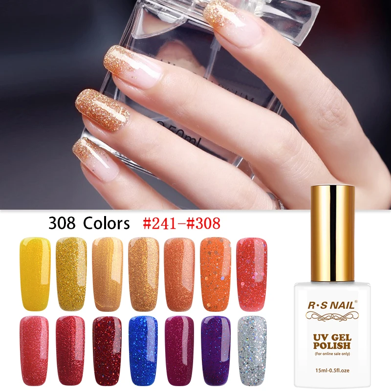 

RS NAIL Gel Nail Polish Glitter Gel Lak Esmalte Permanente Nail Art Salon 308 Colors a set of gel varnish French manicure 15ml