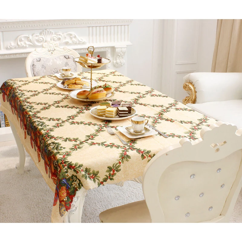  1 pcs Christmas Plant Print Table Decoration Cloth Tablecloth Rural Style 150*180cm dining hall sup