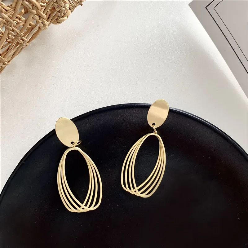 The Metal Hook Stainless Steel Multi-layer Openwork Tree Leaf Earrings Long Leaf Stud Earrings Free Shipping