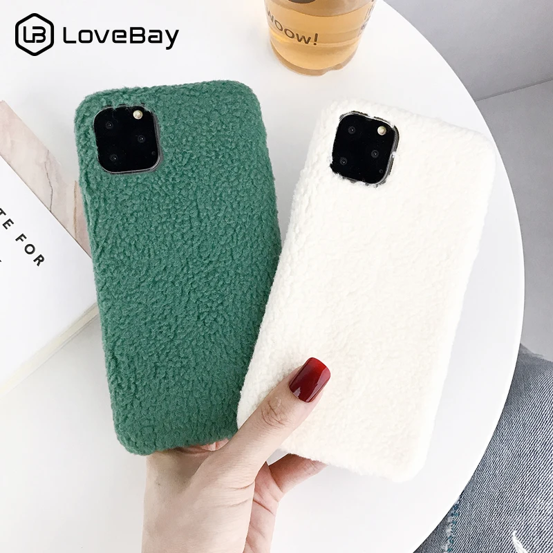 

Lovebay Winter Warm Plush Case For iPhone 6 6s 7 8 Plus X XR XS Max 11 Pro Phone Case Candy Plain Shell Furry Soft PU Back Cover